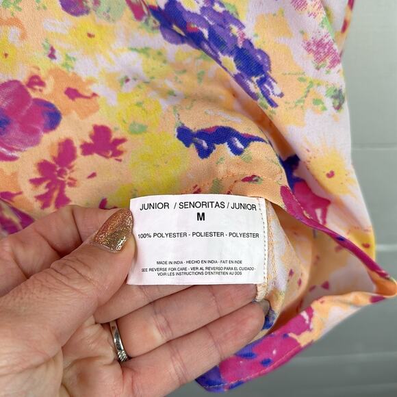 TRUE FREEDOM Orange Purple Pink Wide Flutter Sleeve Long Tunic Shirt Top Size M - Picture 9 of 11